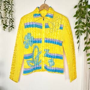 Retro VTG Art to Wear Yellow Blue Color-block Embroidered Popcorn Jacket